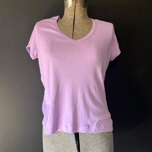 Vintage Plain Light Purple / Lavender V-neck T-shirt Made in Hong Kong 1980s
